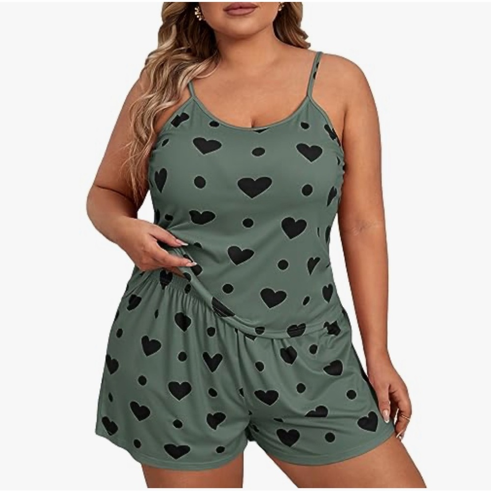 Gray and Black Heart Pattern Pajama Set